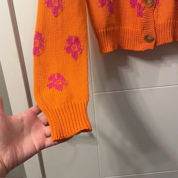 NWT Tach Vera Floral Knit Cardigan Button Front Size Small Orange Pink Y2K - Picture 8 of 16